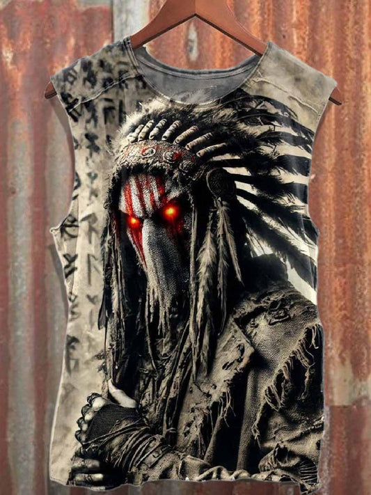 Retro Warrior Print Casual Cotton Tank Top