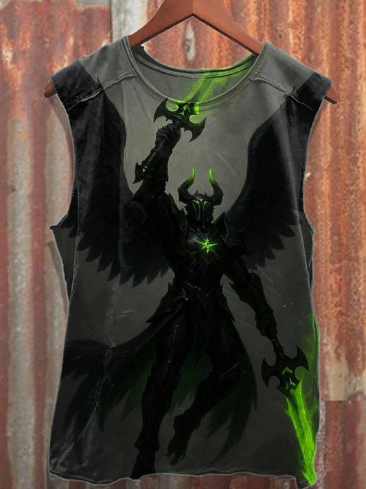Vintage Angel Warrior Print Casual Cotton Tank Top