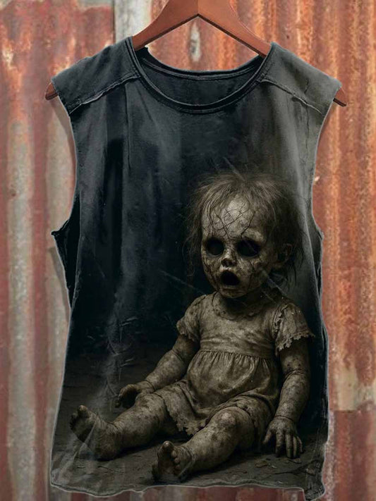 Retro Vampire Print Casual Cotton Tank Top