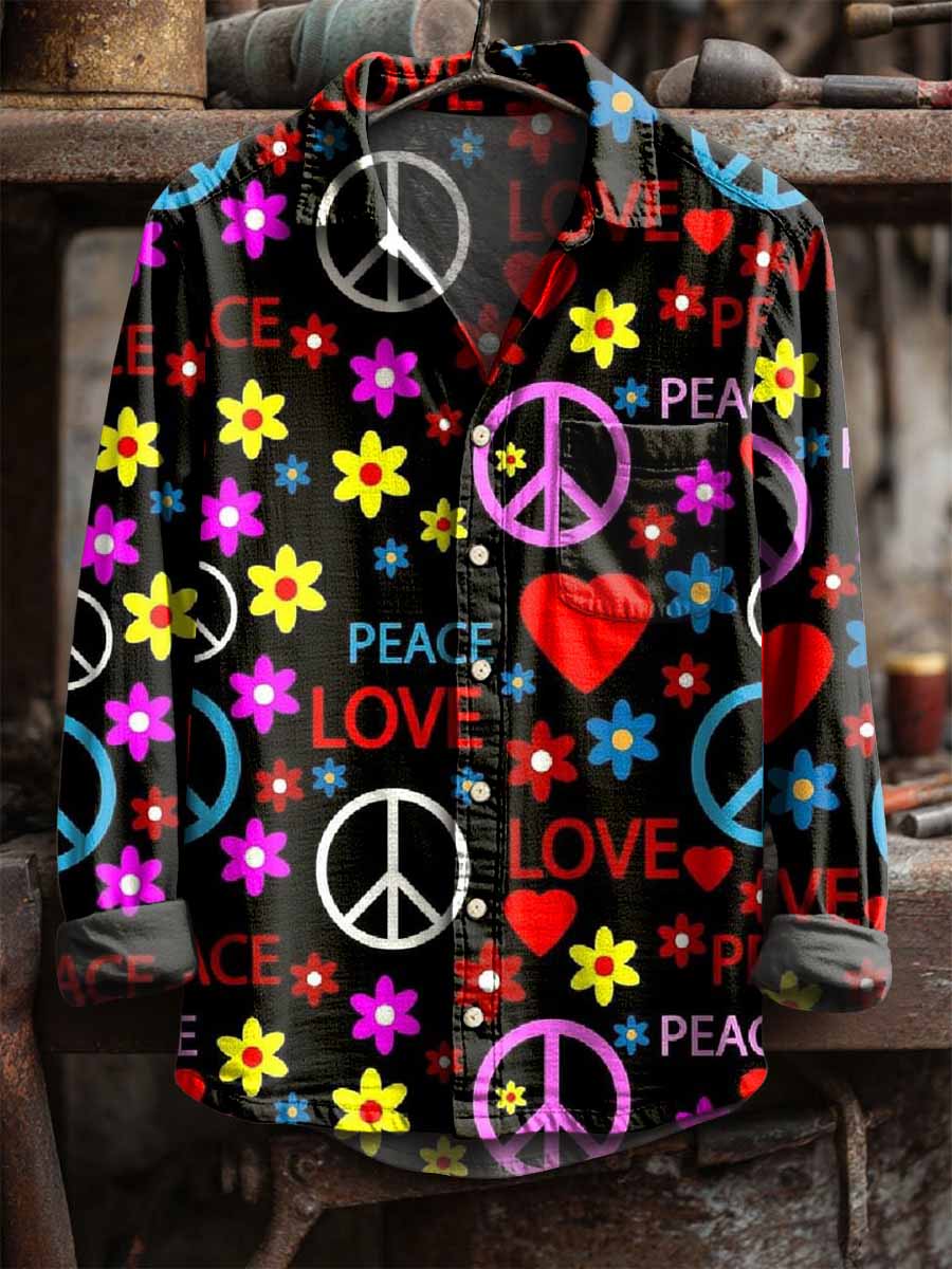 Men's Retro Graffiti Print Long Sleeve Shirt