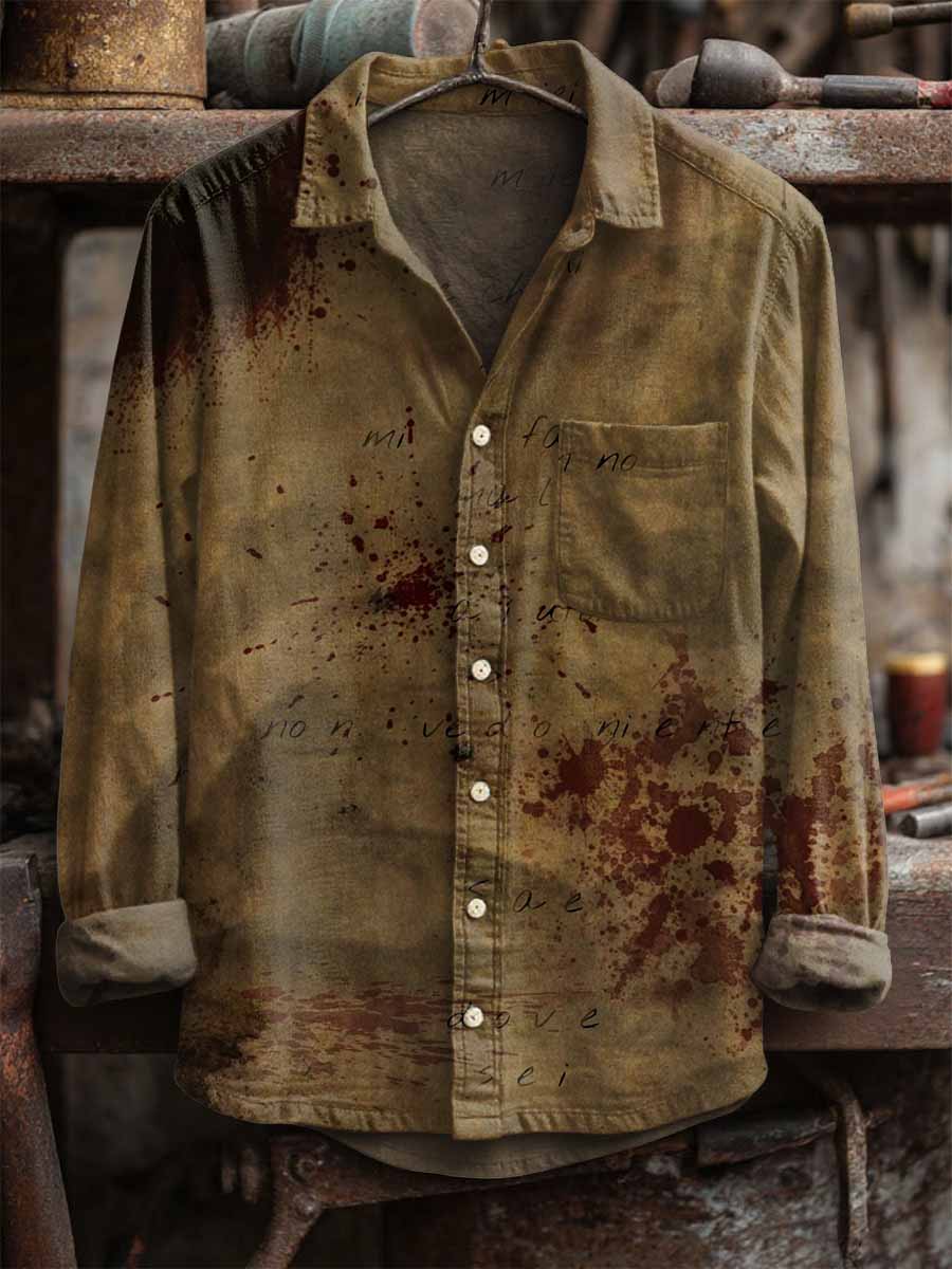 Distressed Rust Print Long Sleeve Shirt