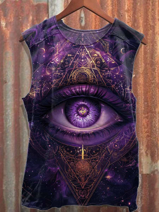 Vintage Witch Eye Print Loose Cotton Tank Top