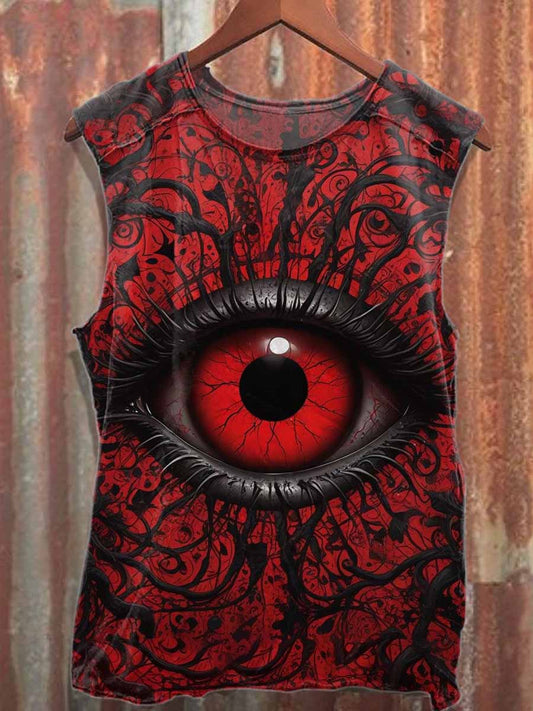 Vintage Witch Eye Print Loose Cotton Tank Top