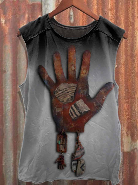 Vintage Rusty Handprint Casual Loose Cotton Tank Top