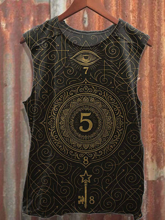 Retro Graffiti Print Loose Cotton Tank Top