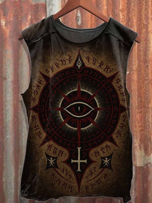 Vintage Witch Eye Print Loose Cotton Tank Top