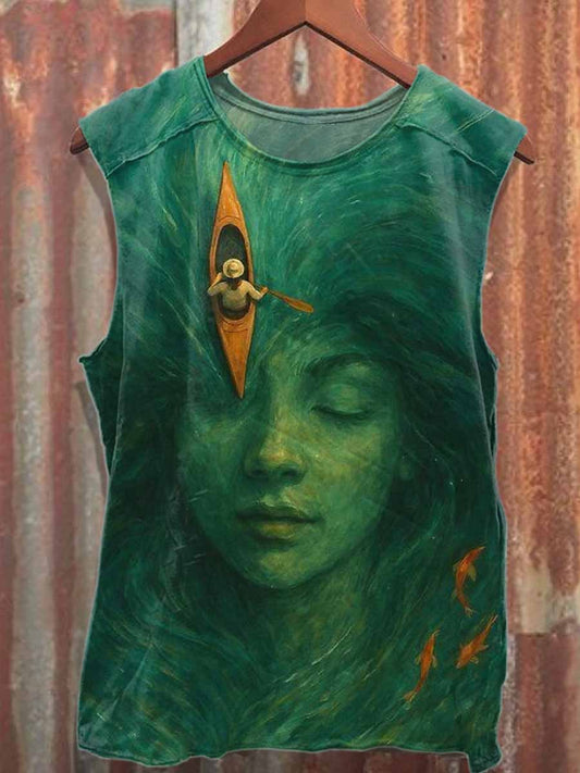 Retro Graffiti Print Loose Cotton Tank Top