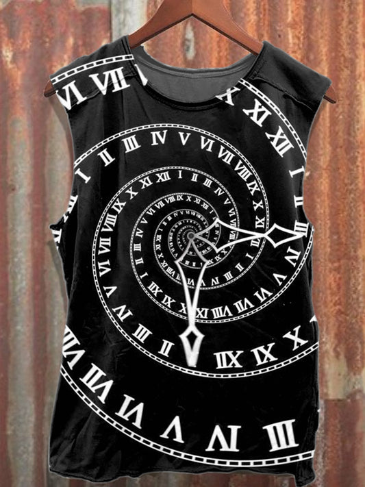 Retro Graffiti Alarm Clock Print Casual Cotton Tank Top