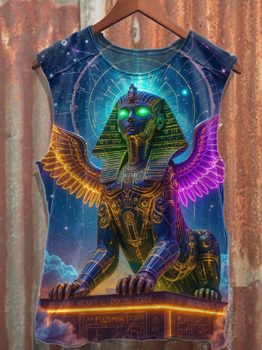 Retro Ancient Egyptian Mythology Print Casual Cotton Tank Top