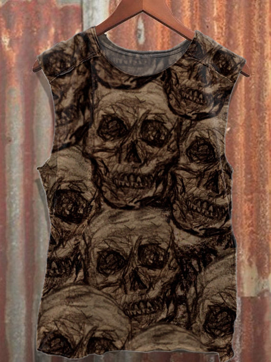 Retro Graffiti Skull Print Casual Cotton Tank Top