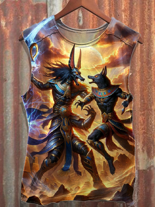 Retro Ancient Egyptian Mythology Print Casual Cotton Tank Top
