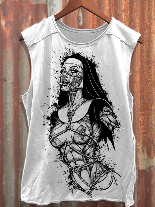 Retro Graffiti Print Casual Cotton Tank Top