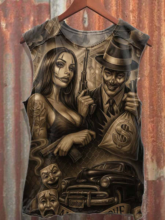 Retro Graffiti Print Cotton Tank Top