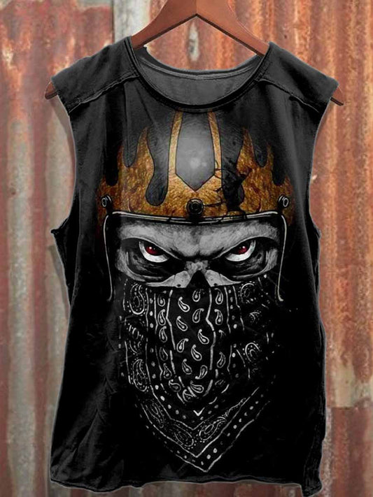 Retro Graffiti Skull Print Cotton Tank Top