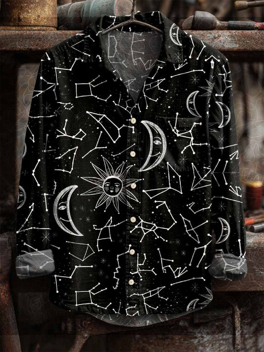 Men's Vintage Art Print Long Sleeve Shirt