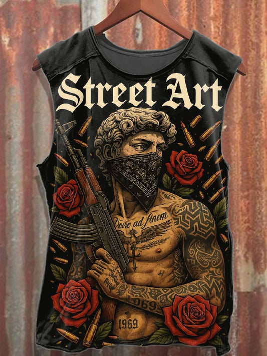 Retro Graffiti Print Cotton Tank Top