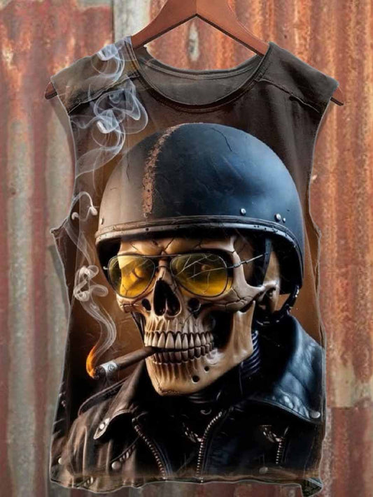 Retro Graffiti Skull Print Cotton Tank Top