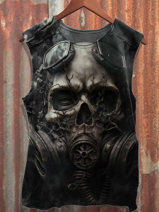 Retro Graffiti Skull Print Cotton Tank Top