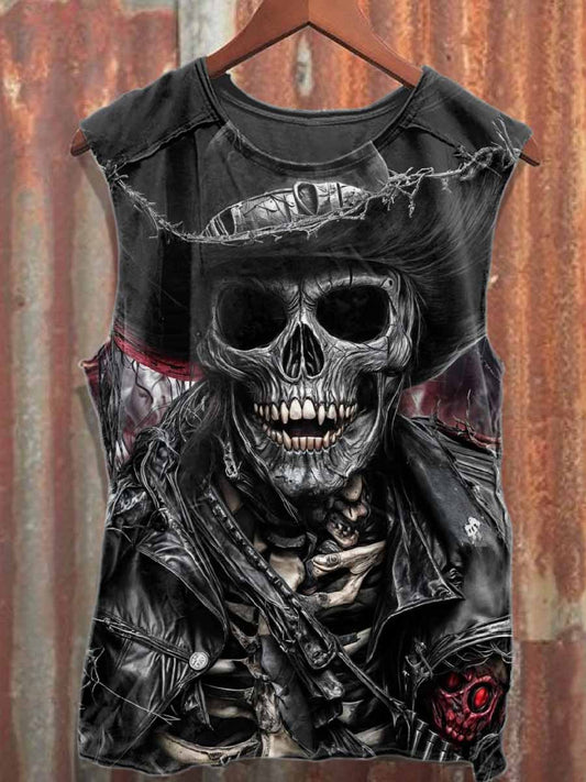 Retro Graffiti Skull Print Cotton Tank Top