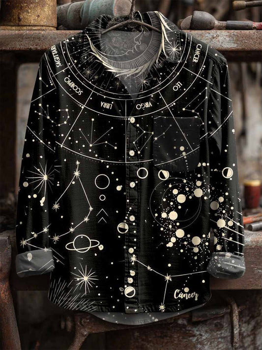 Men's Vintage Art Print Long Sleeve Shirt