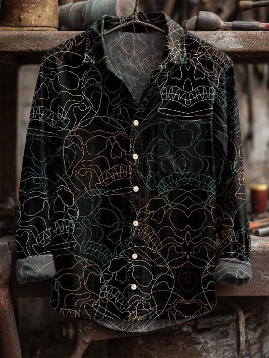 Men's Vintage Art Print Long Sleeve Shirt