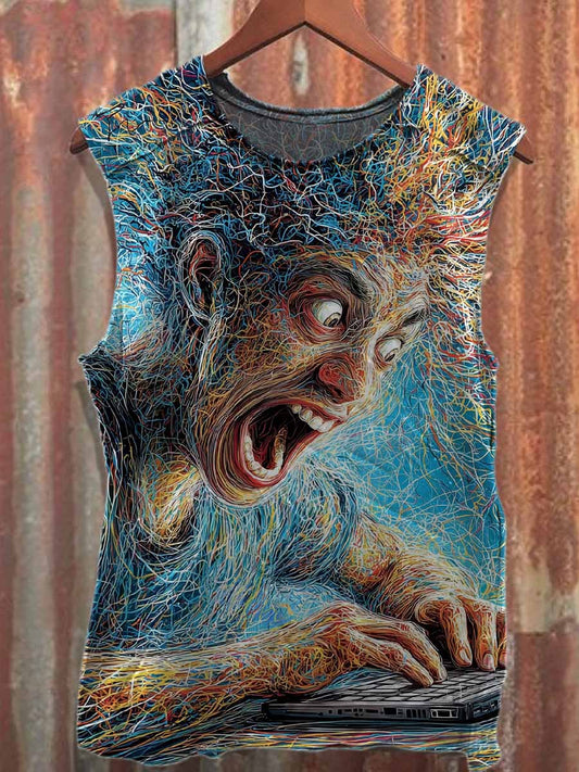Retro Graffiti Print Casual Cotton Tank Top