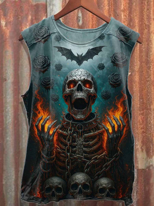 Retro Graffiti Skull Print Casual Cotton Tank Top