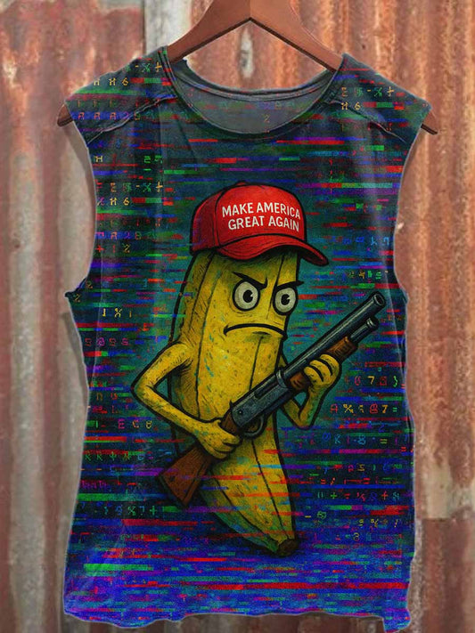Retro Graffiti Print Casual Cotton Tank Top