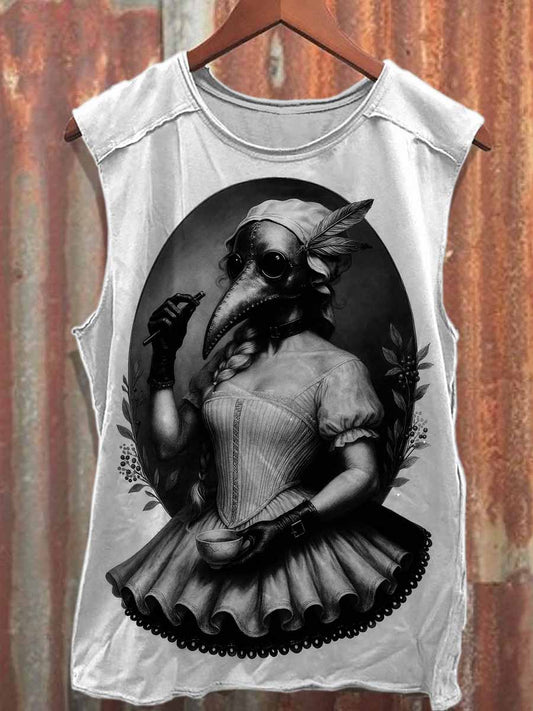 Retro Graffiti Print Casual Cotton Tank Top