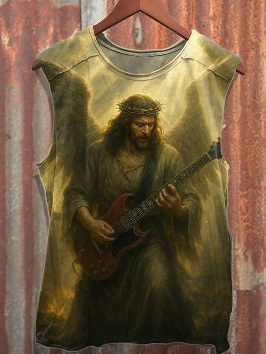 Men's Rock Guitar Print Cotton Tank Top
