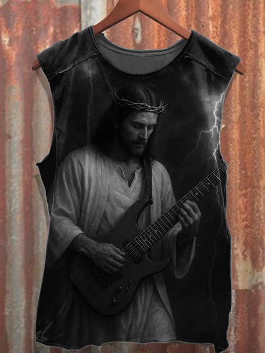 Men's Rock Guitar Print Cotton Tank Top