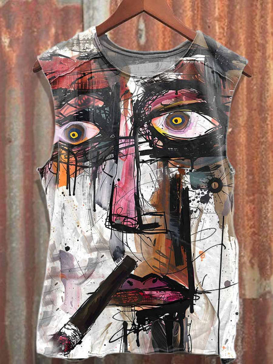 Retro Graffiti Print Cotton Tank Top