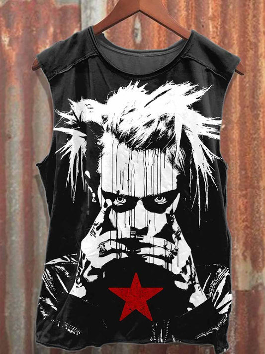 Retro Distressed Punk Print Cotton Tank Top