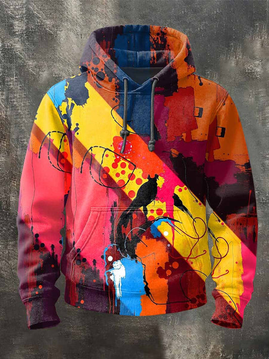 Men's Retro Graffiti Printed Hooded Sweatshirt