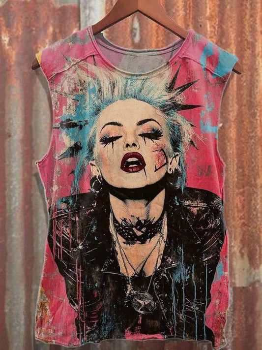 Retro Graffiti Print Cotton Tank Top