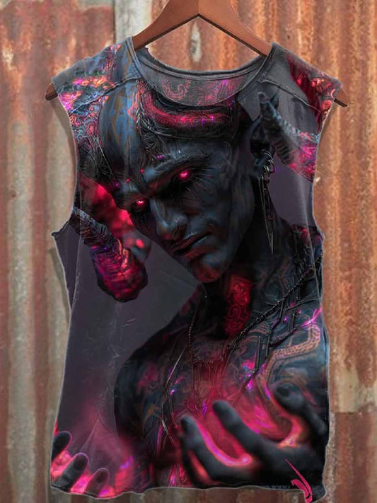 Retro Monster Graffiti Printed Cotton Tank Top