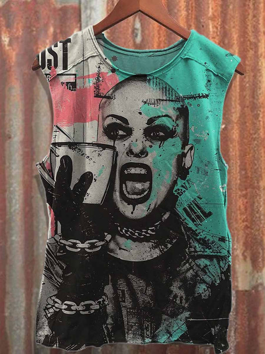 Retro Graffiti Print Cotton Tank Top
