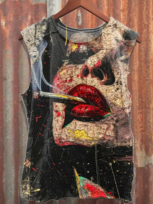 Retro Graffiti Print Cotton Tank Top