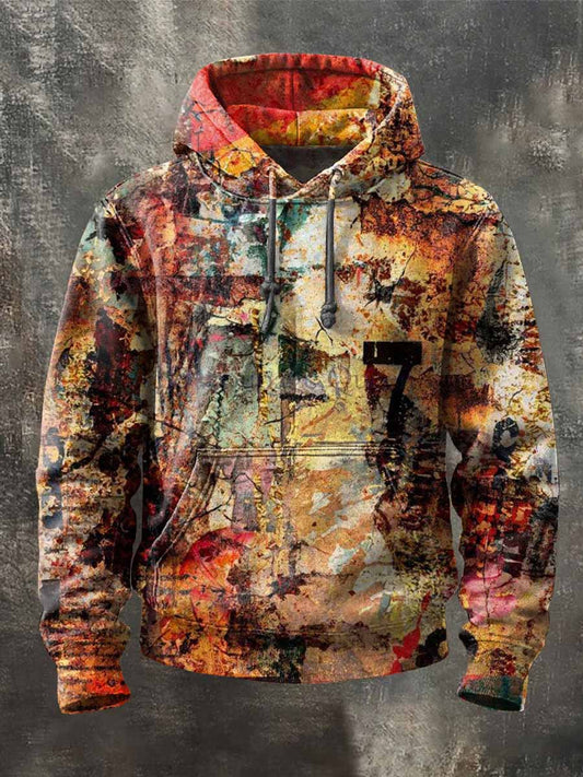 Men's Retro Graffiti Printed Hooded Sweatshirt
