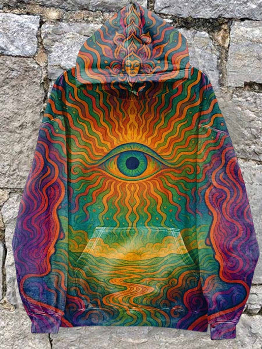 Men's Retro Gorgeous Textured Print Hooded Sweatshirt