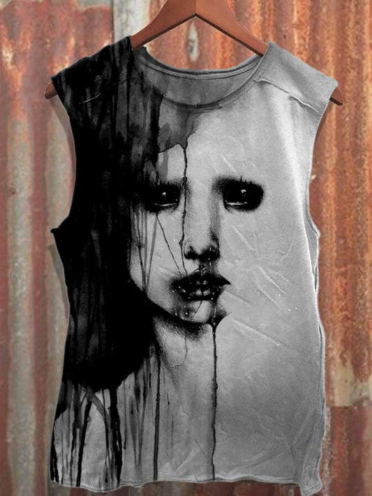 Retro Dark Style Graffiti Print Cotton Tank Top