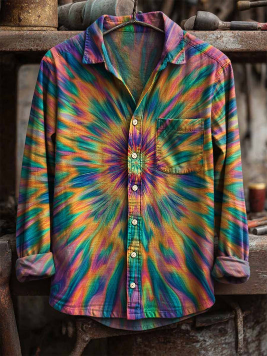 Men's Vintage Textured Print Shirt