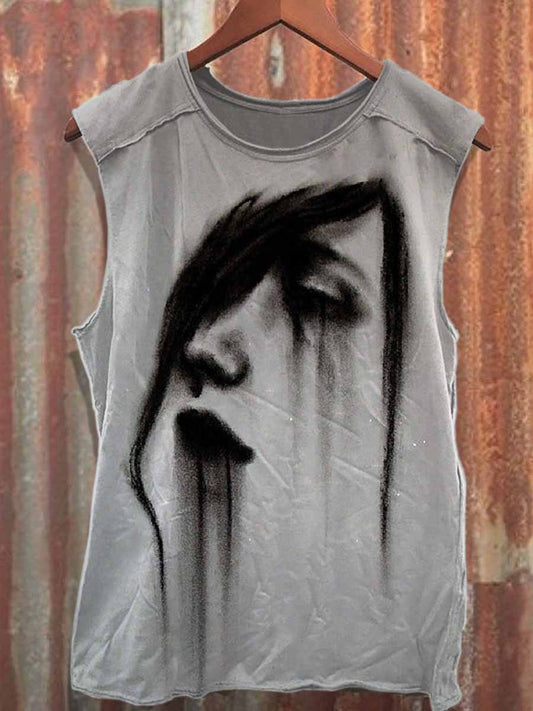 Retro Dark Style Graffiti Print Cotton Tank Top