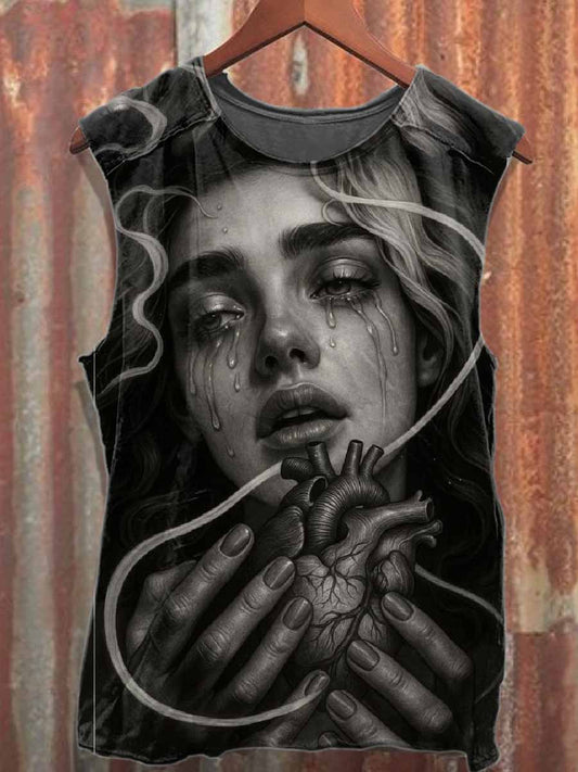 Retro Graffiti Print Casual Cotton Tank Top