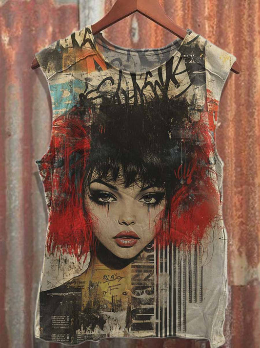 Retro Pop Graffiti Print Casual Cotton Tank Top