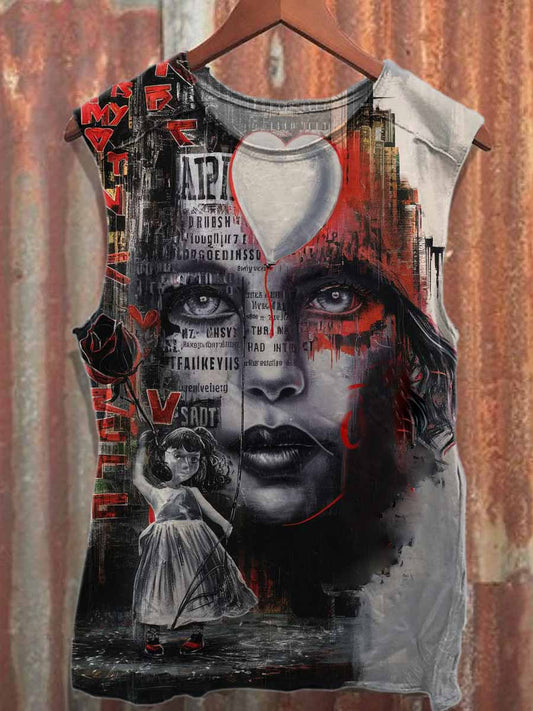 Retro Pop Graffiti Print Casual Cotton Tank Top