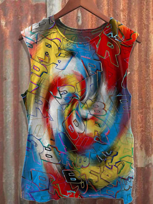 Gorgeous Graffiti Print Casual Cotton Tank Top