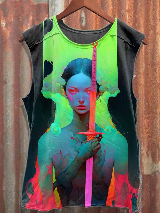 Retro Graffiti Print Casual Cotton Tank Top