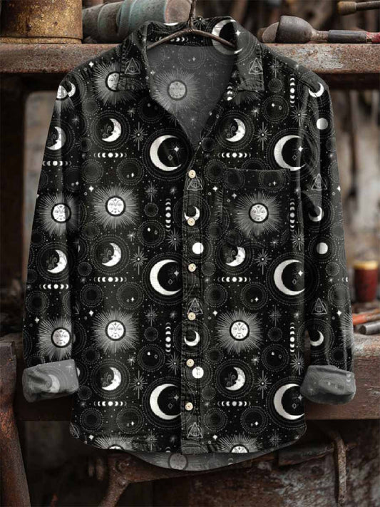 Retro Sun and Moon Casual Long Sleeve Shirt