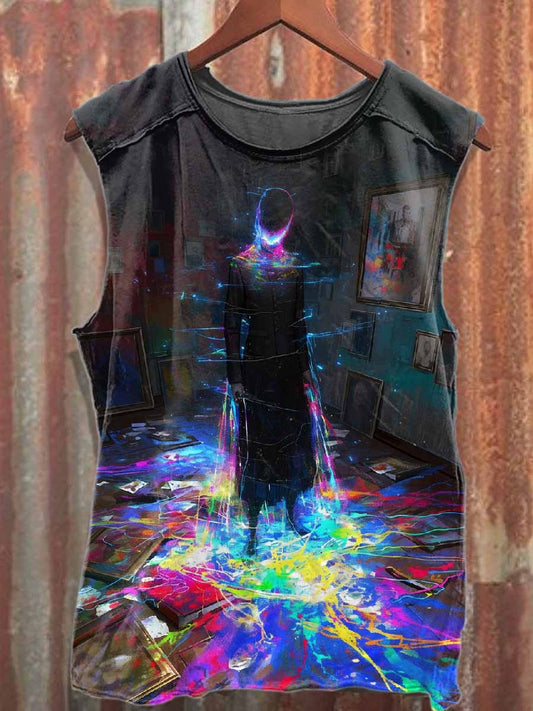Retro Graffiti Print Casual Cotton Tank Top
